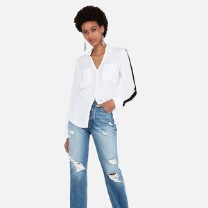 BRAND NEW - White Blouse with Black Stripe Sleeve Detail from Express